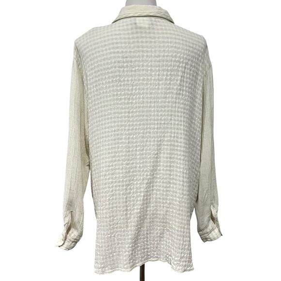 Saint Germain Paris Vintage Womens Sz L Button Up Top Beige Cream Check Pockets - Picture 6 of 9